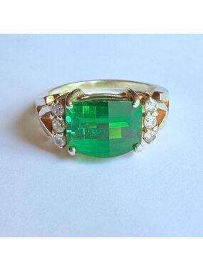 4.8 CT Emerald Green Diamonique Cubic Zirconia CZ Sterling Silver 925 Ring